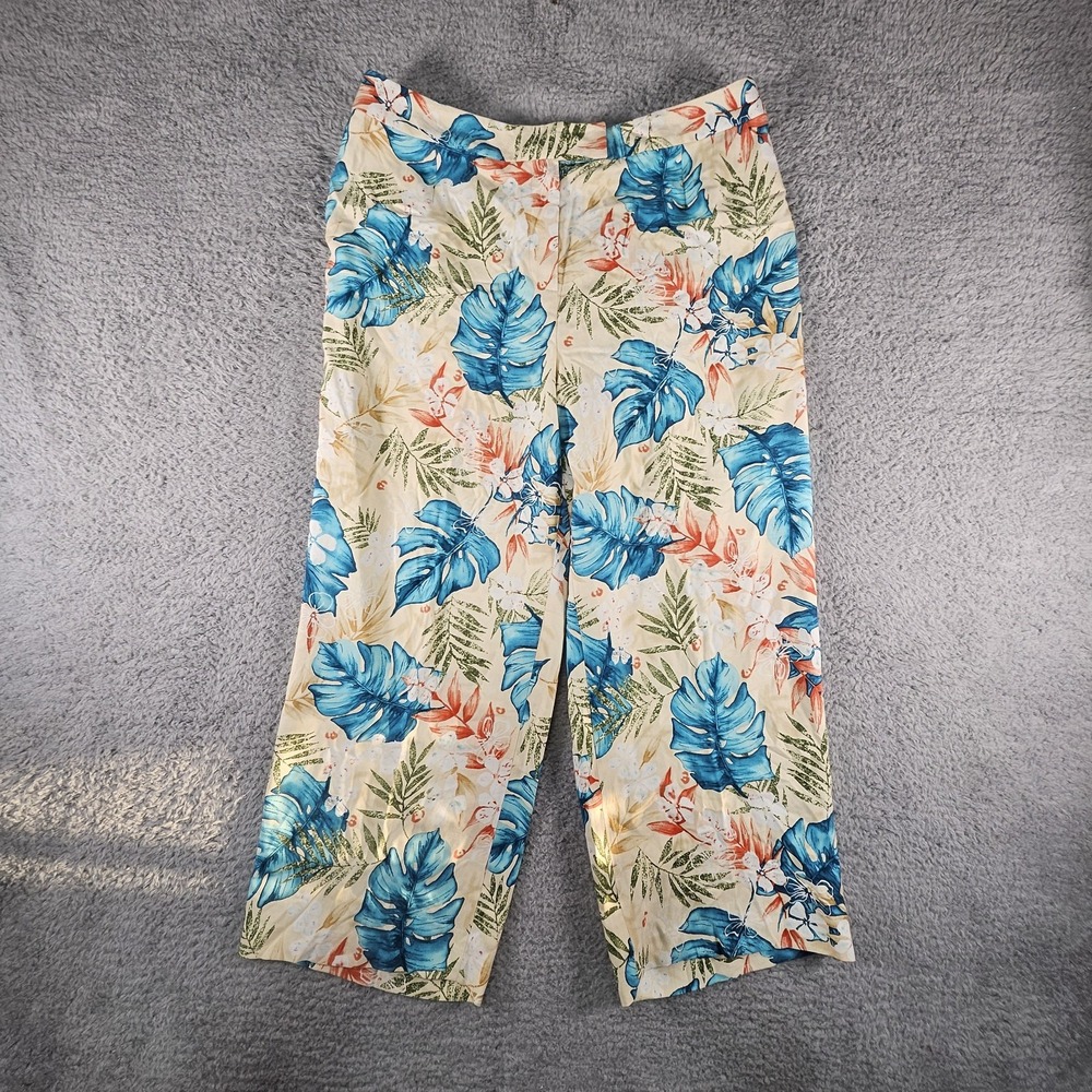 Kriss Kross Pants Womens 12 Hawaiian Floral 100% Silk Tropical Paradise Cruise